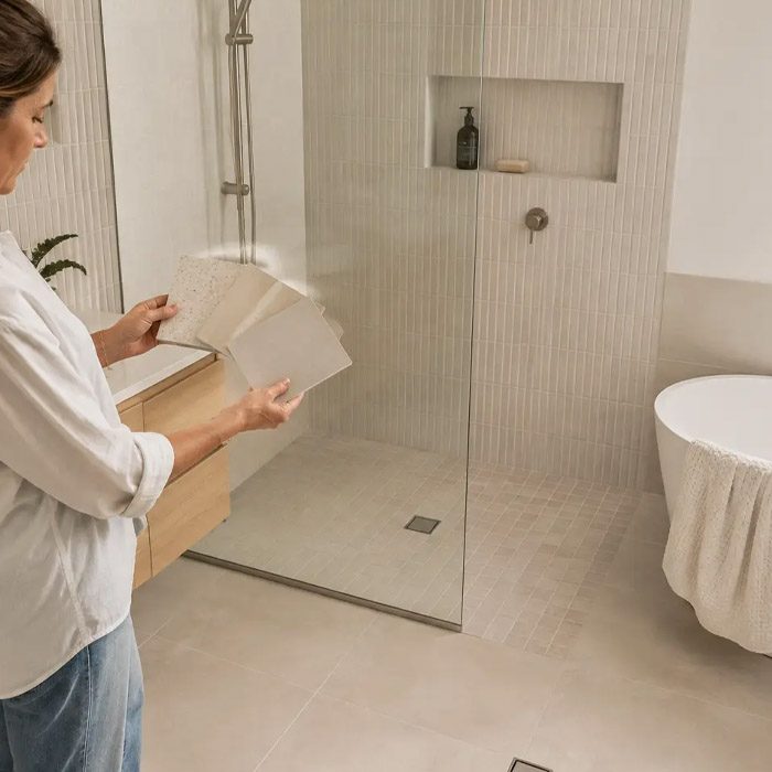 Casa de banho com materiais e acabamentos coordenados